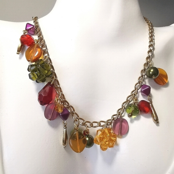 VINTAGE Czech crystal jewelry necklace Christmas colours - Picture 4 of 5
